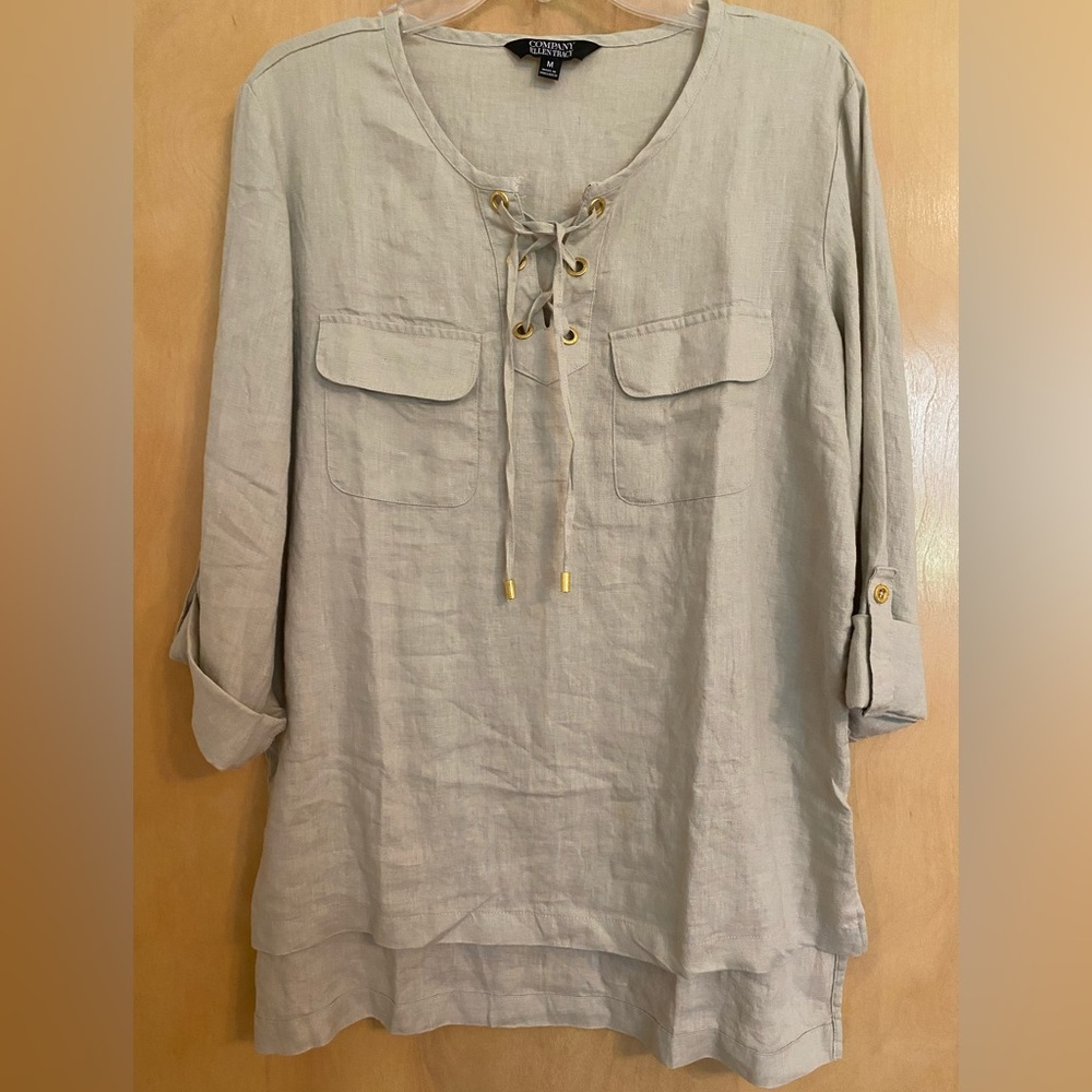 Ellen Tracy Linen Tunic - NWOT - Size Medium - Color Sandstone - Picture 3 of 4
